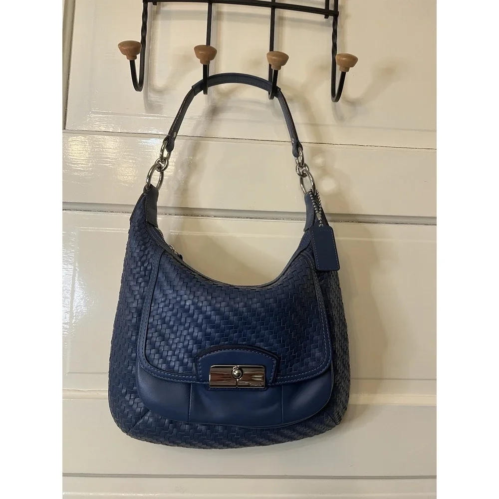 Coach Kristin Woven Leather Hobo Shoulder Bag Buttery Blue EUC Authentic 19314